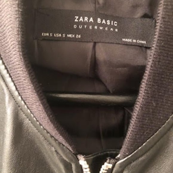 ZARA CHIC BLACK LADIES VEGAN LEATHER AND NYLON STUDDED SOUVENIR BOMBER JACKET - Picture 3 of 6